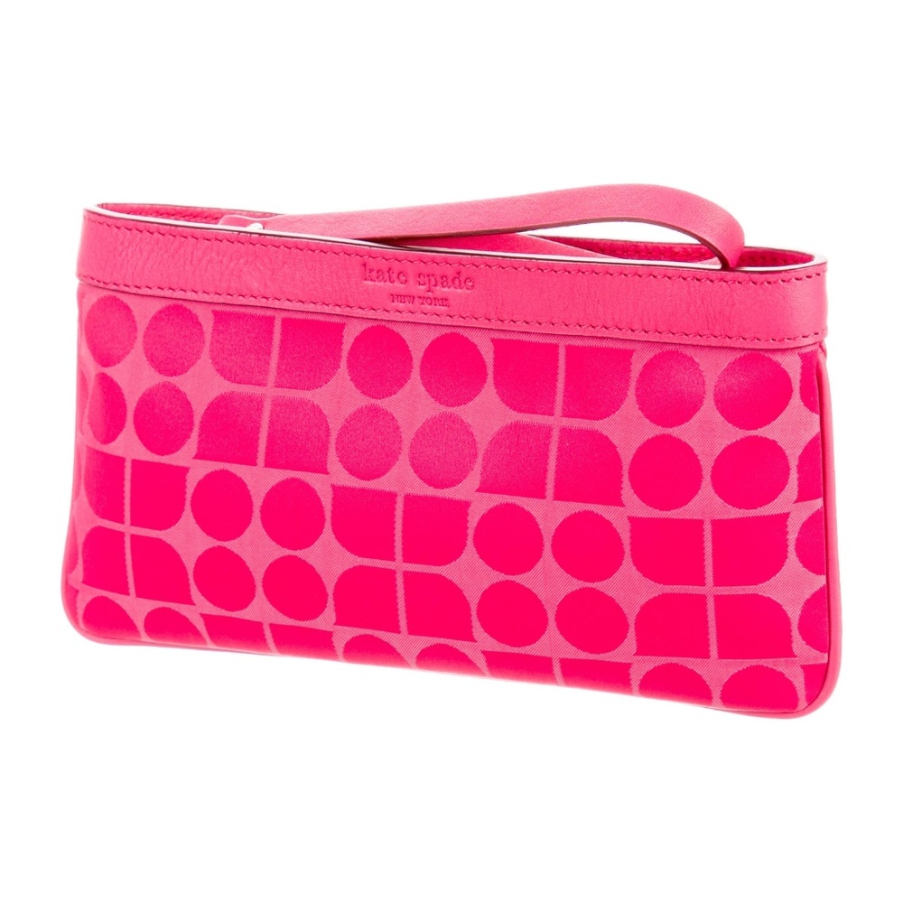 KATE SPADE Leather-Trimmed Woven Clutch Fuschia